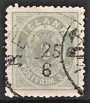 FRIMÆRKER ISLAND | 1873 - AFA 5 - 3 sk. grå linietakning 12 3/4 - Stemplet (Meget sjælden)